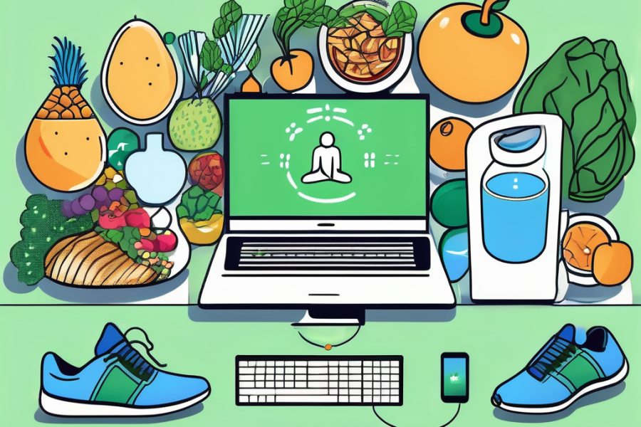 A computer displaying a variety of healthy foods on the screen