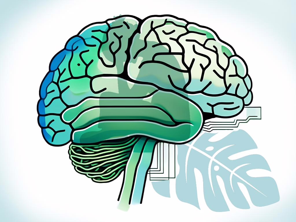 Illustration of stylized brain, female sitting with hands supporting head for concept: Impact of Disease and Psychological Models on Eating Disorder Treatment
