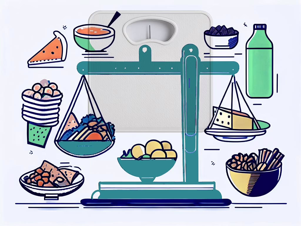 Illustration weight scale and a food scale for concept of post called Recognizing the Symptoms of Binge Eating Disorder: What to Look For