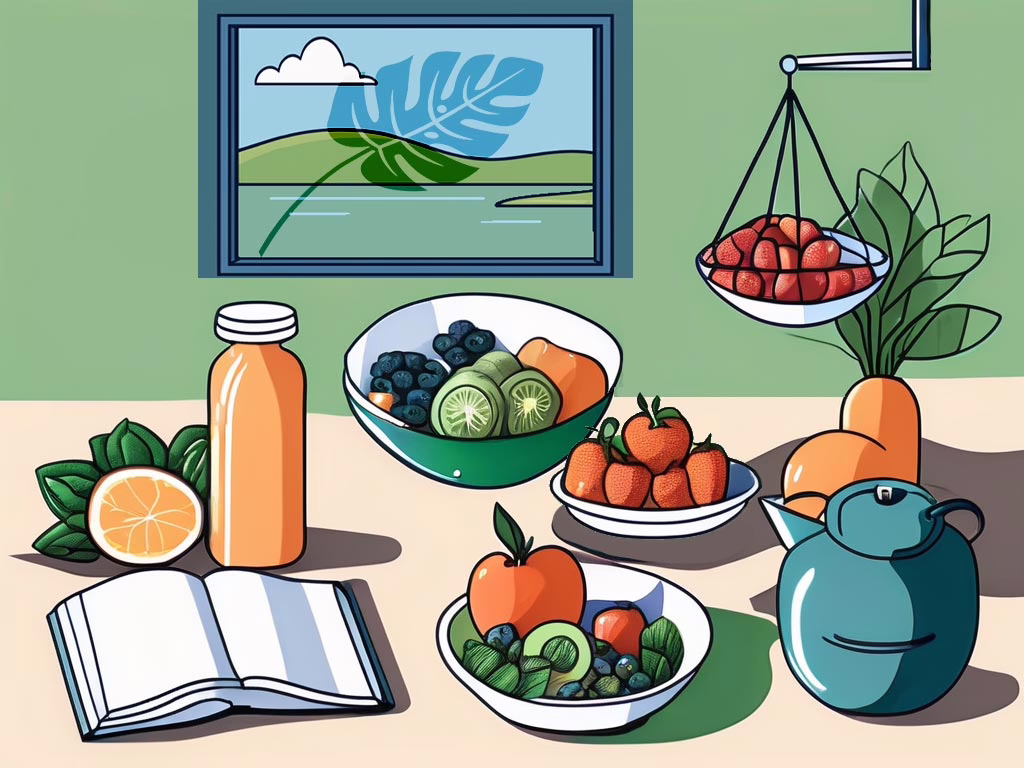 Illustration for post about What to Expect from Eating Disorder Inpatient Treatment shows at home support with a kitchen counter filled with healthy food and an open journal.