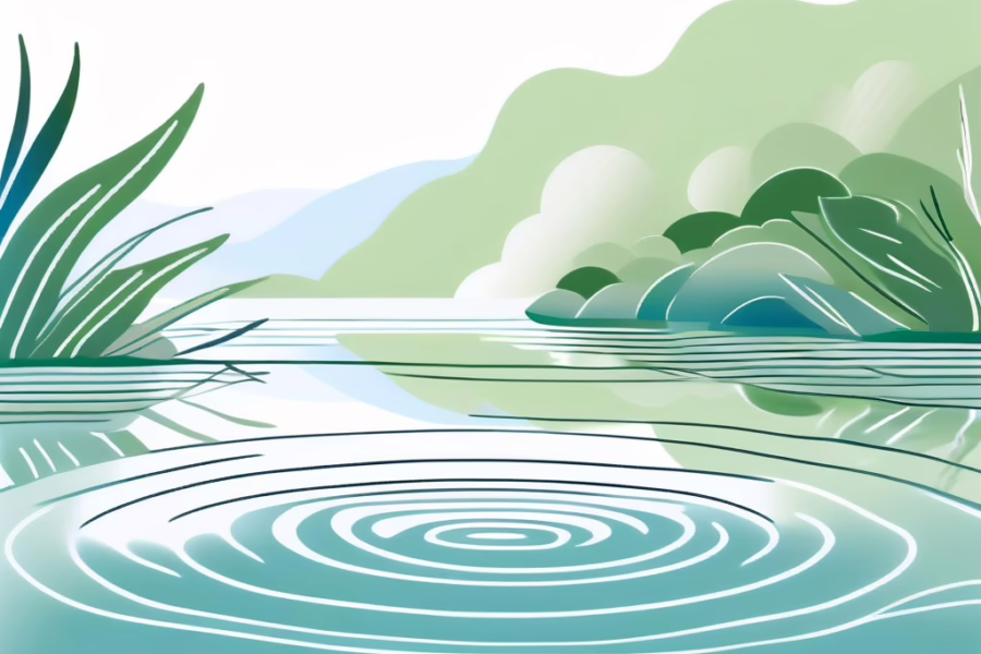 Altamonte Springs Florida - illustration of a quiet pool in a soft teal/ green landscape