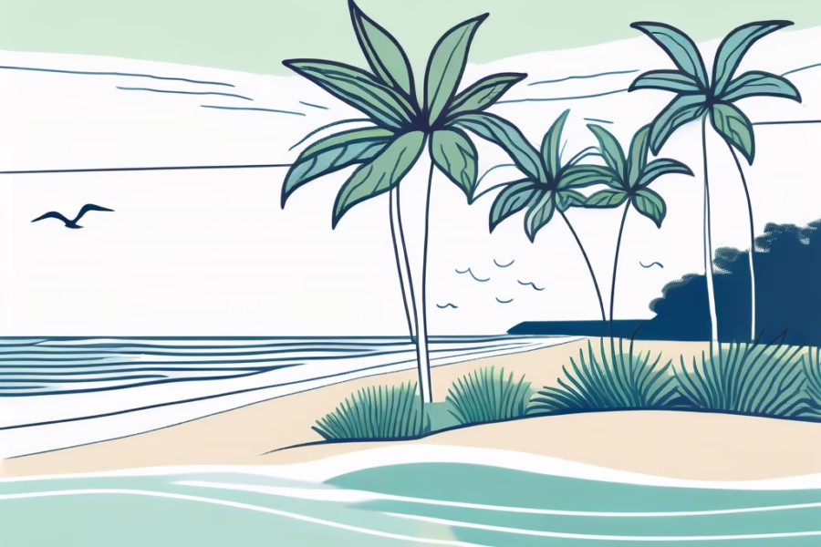 Apalachicola Florida - illustration quiet beach with 4 palm trees