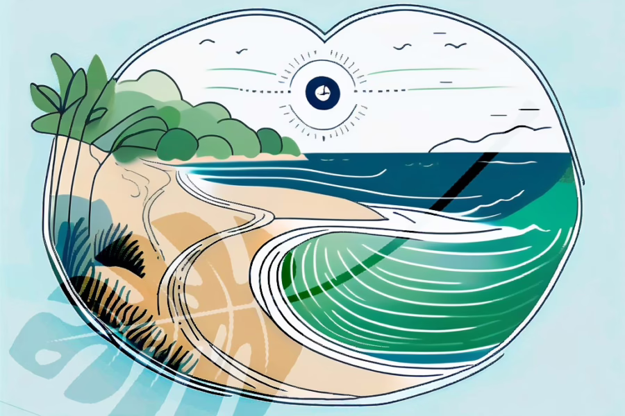 Atlantic Beach Florida - illustration of a empty beach, water with some vegetation and a shadow of tropical frond