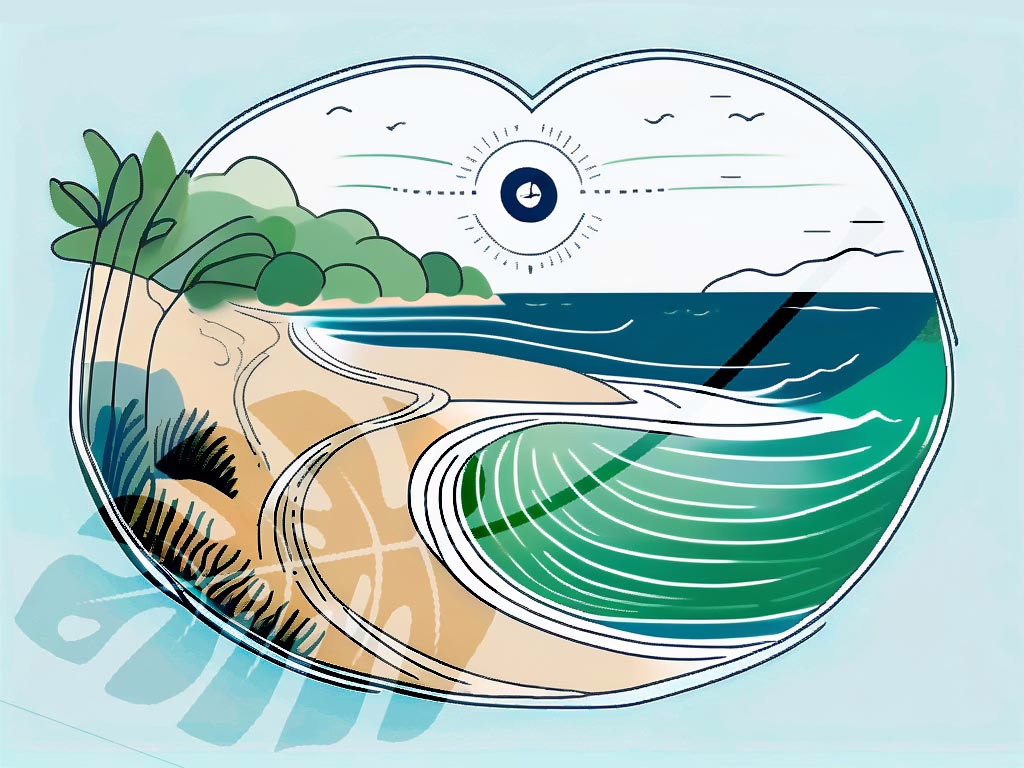 Atlantic Beach Florida - illustration of a empty beach, water with some vegetation and a shadow of tropical frond