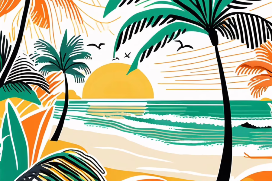 Bonita Springs Florida - Illustration colorful sun rising on tropical beach