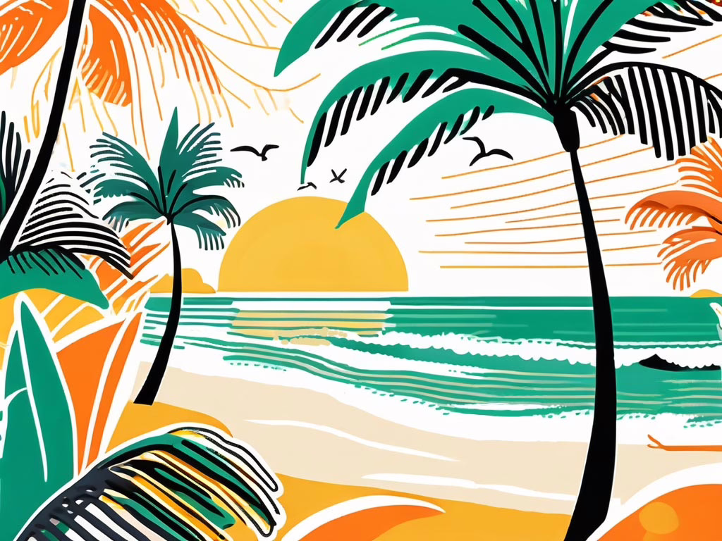 Bonita Springs Florida - Illustration colorful sun rising on tropical beach