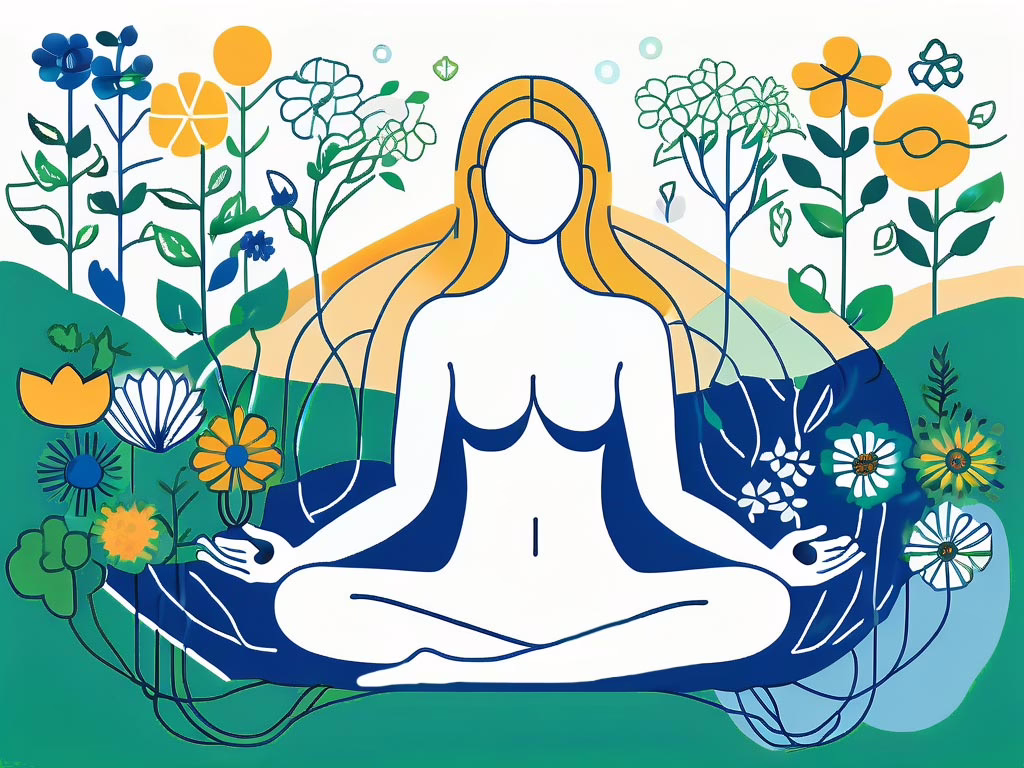 Crystal River Florida - iluustration of female in lotus position among flowers and plants
