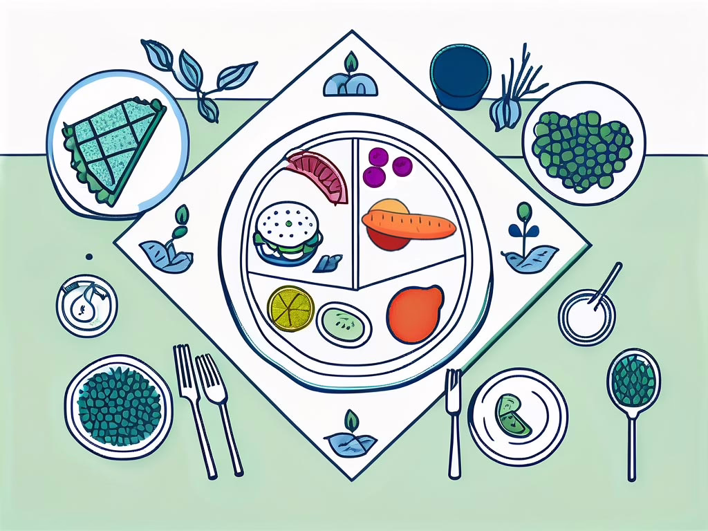 Davie Florida - Illustration of place setting with a variety of food choice on numerous small plates