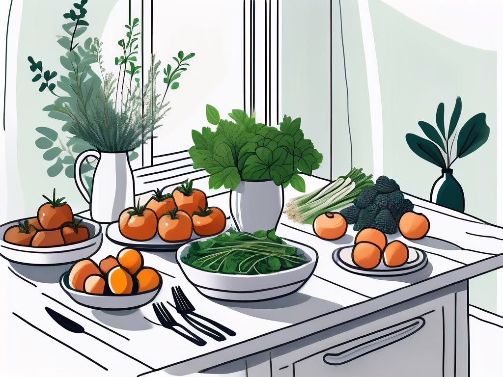 Eutis Florida- illustration of a kitchen counter place setting with bowls full of healthy food