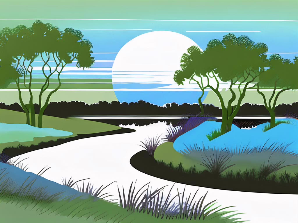 Fort Meade Florida illustration of full moon rising from water and marsh lands